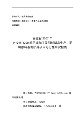 羽绒及羽绒制品农业综合开发投资参股经营项目投资可行性研究报告