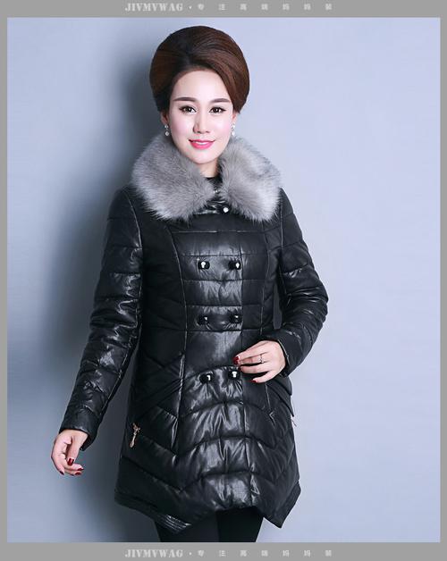 妈妈装pu皮羽绒棉衣中老年女装冬季棉服中年冬装